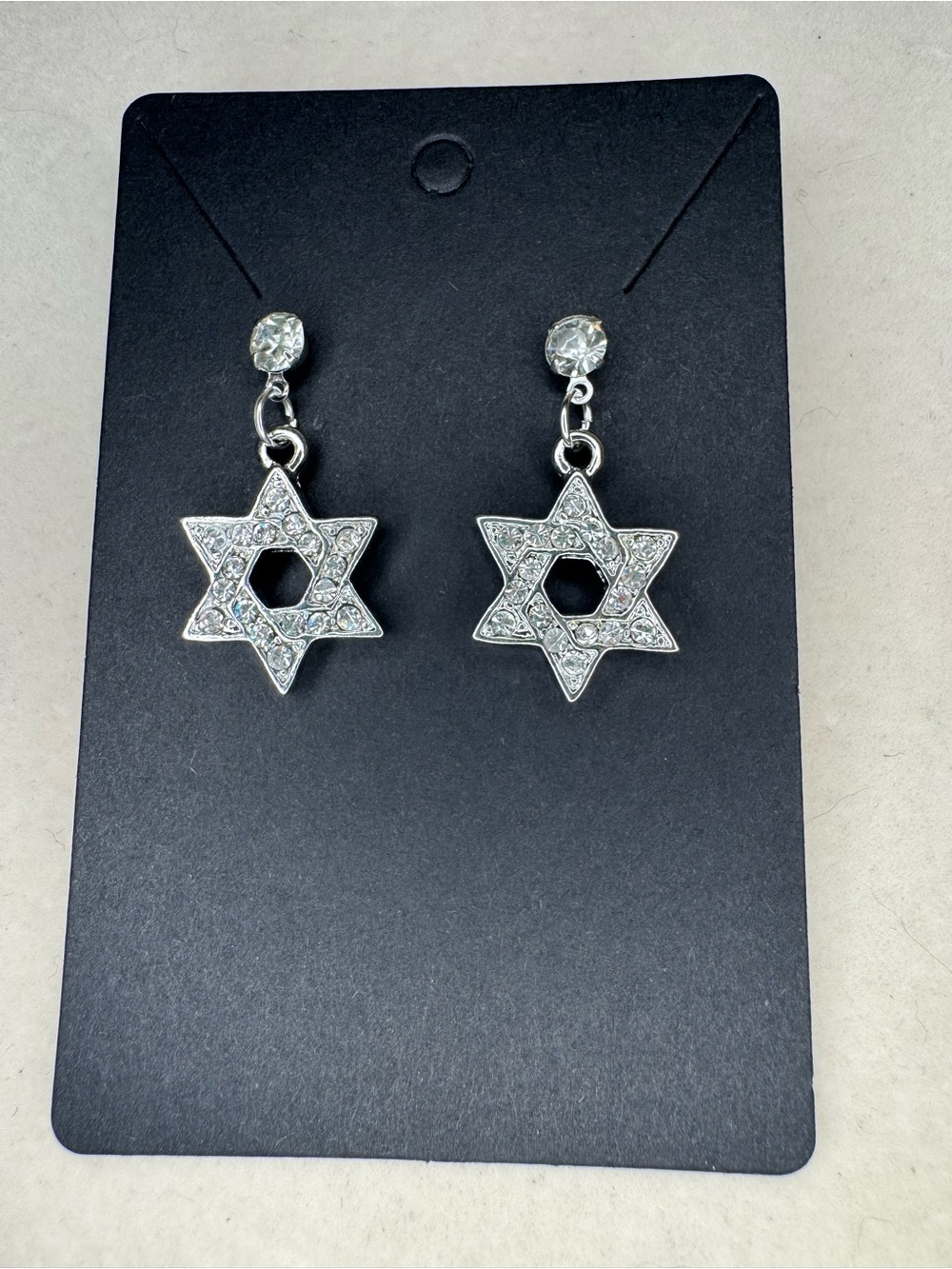 New Silver Star of David Crystal Drop Earrings